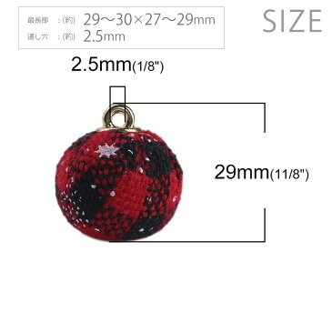 1個入 約29×27mm 布チャーム ボールオーナメント 赤 / xmas クリスマスボール オーナメント red チェック柄 雪の結晶 カン付き ハンドメイド材料【ゆうパケット対応】