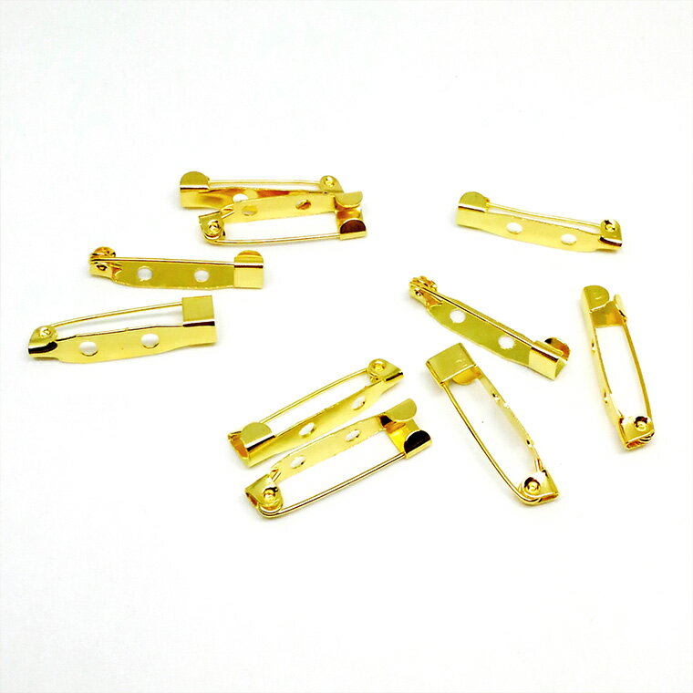 約25×5mm 10個入 ブローチピン 2つ穴 金メッキ / コサージュ 安全ピン ウラピン 造花ピン 金具 パーツ ハンドメイド資材 ゴールド【ゆうパケット対応】
