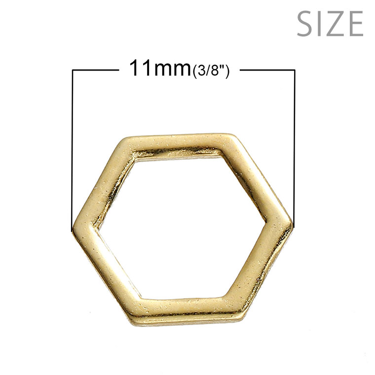 10個入 11×10mm フレームパーツ ハチの巣 金メッキ / レジン資材 空枠 金属パーツ ハニカム 正六角形 幾何学モチーフ ハンドメイド アクセサリーパーツ 繋ぎパーツ チャーム ジオメトリック【ゆうパケット対応】
