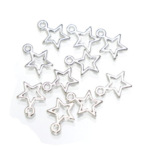 10個入 約13×10mm メタルチャーム ミニ星 銀メッキ / ほし スター 五芒星 シルバーカラー レジン資材 アクセサリーパーツ ペンダントトップ ネックレストップ キーホルダーチャーム 金属パーツ 装飾パーツ【ゆうパケット対応】