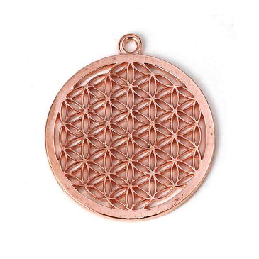 1個入 約44×40×1.3mm メタルチャーム フラワー・オブ・ライフ ピンクゴールド / フラワーオブライフ FlowerOfLife 生命の花 神聖幾何学 七宝繋ぎ風 レース風 シンボル ハンドメイド材料 透かし 空枠 金色 ネックレスチャーム バッグチャーム【ゆうパケット対応】