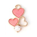 2個入 約19×13mm メタルチャーム パールにハート 金メッキ ピンク / ペンダントトップ ハ ...