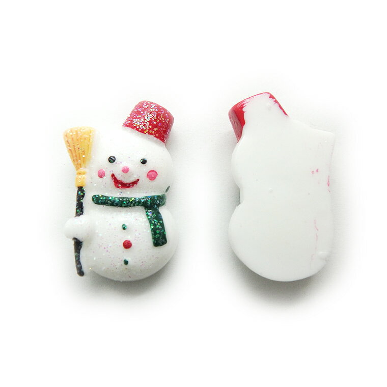 在庫限り 1個入 約27×17×8mm プラスチックカボション ゆきだるま / xmas クリスマス オーナメント 装飾 樹脂パーツ 貼り付けパーツ 埋め込み 素材 ラメ きらきら デコパーツ セッティングパーツ 装飾パーツ アクセサリーパーツ ハンドメイド材料【ゆうパケット対応】