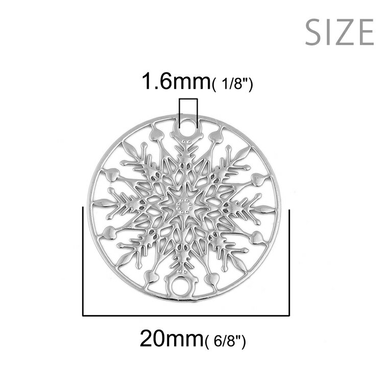 2個入 直径 20mm コネクタパーツ 円形 雪の結晶 全3色 / シルバー ゴールド ライトコーヒー マット コネクターパーツ 透かしパーツ ボタニカル アンティ 接続金具 ジョイントパーツ メタルチャーム 金属パーツ 【ゆうパケット対応】