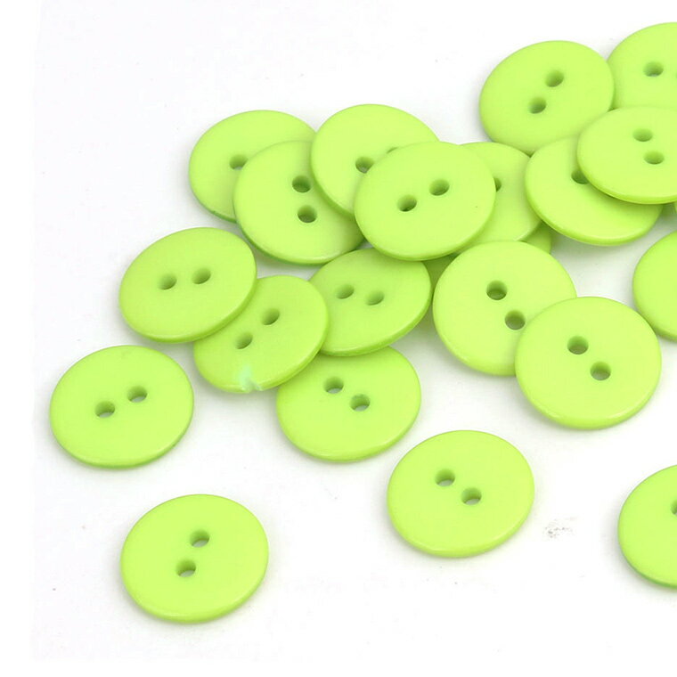 直径約15mm 20個入 樹脂ボタン円形 2つ穴 グリーン 穴2.2mm / シンプル 手芸 縫製 ぼたん 二つ穴 ハン..