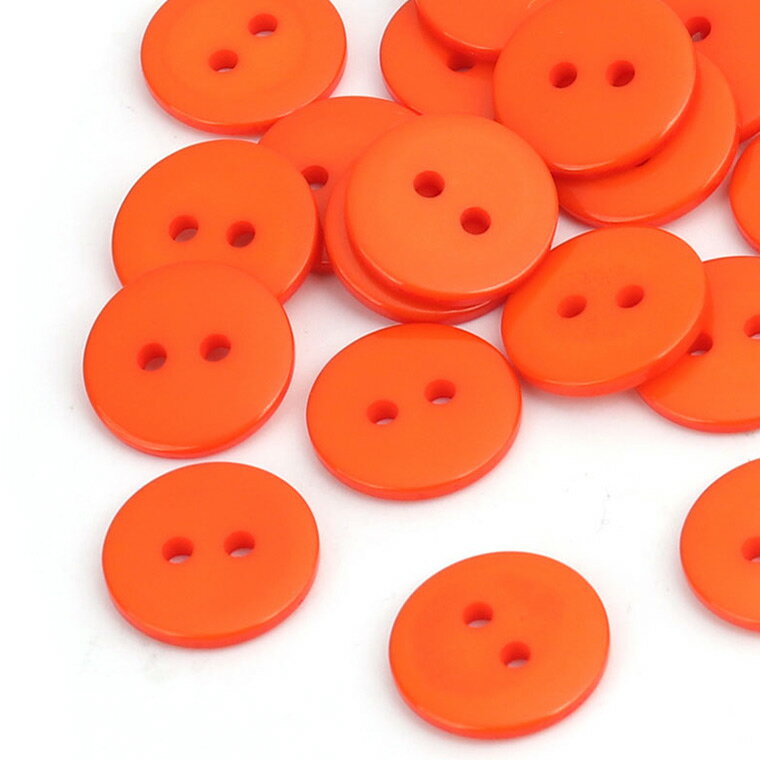 直径約15mm 20個入 樹脂ボタン円形 2つ穴 橙赤 穴2.2mm / シンプル 手芸 縫製 ぼたん 二つ穴 ハンドメ..
