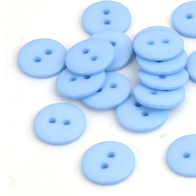 直径約15mm 20個入 樹脂ボタン円形 2つ穴 水色 穴2.2mm / シンプル 手芸 縫製 ぼたん 二つ穴 ハンドメ..