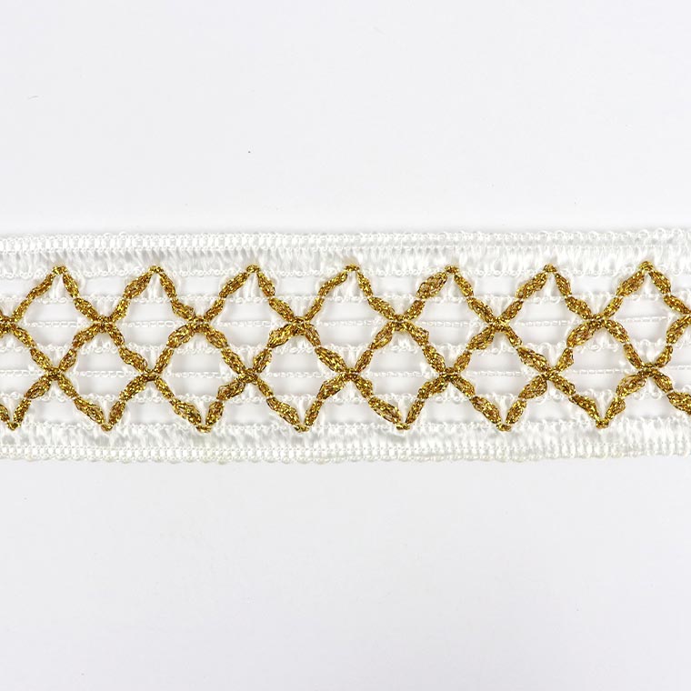 Rakuten - 在庫限り！幅40mm×長さ1m レース風 ラメ 手芸用ブレード オレンジゴールド ホワイト / ハンドメイド 手作り テープ リボン 装飾 衣装 デコ【ゆうパケット対応】