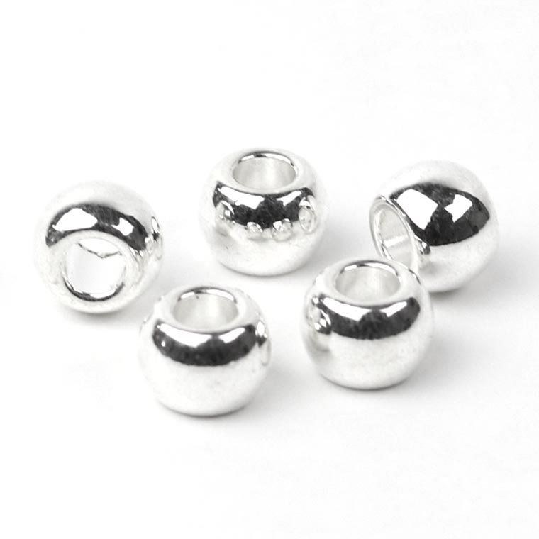 7×10mm 5個入 メタルビーズ 穴4.4mm ホワイトシルバー / 銀 スペーサー ハンドメイド資材 パーツ 大穴 玉 球 ドラム ボール【ゆうパケット対応】