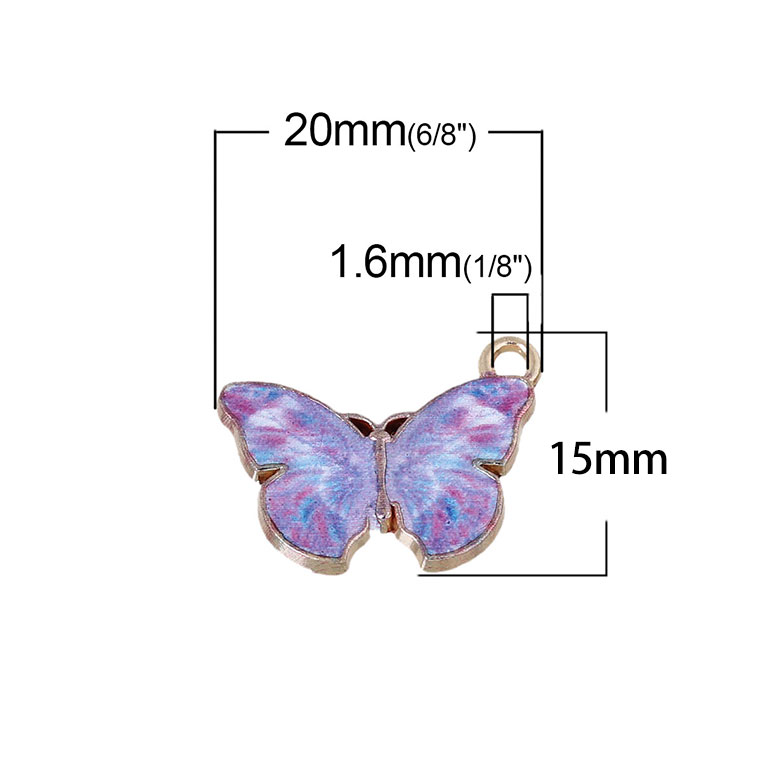 手芸材料のお店 アンシャンテ工房の1個入 メタルチャーム 蝶 20mm×15mm ゴールド×パープル（エナメル） / ペンダント イヤリング ちょうちょ チョウチョ バタフライ アクセサリー 金 紫 ハンドメイド材料【ゆうパケット対応】｜アングル2