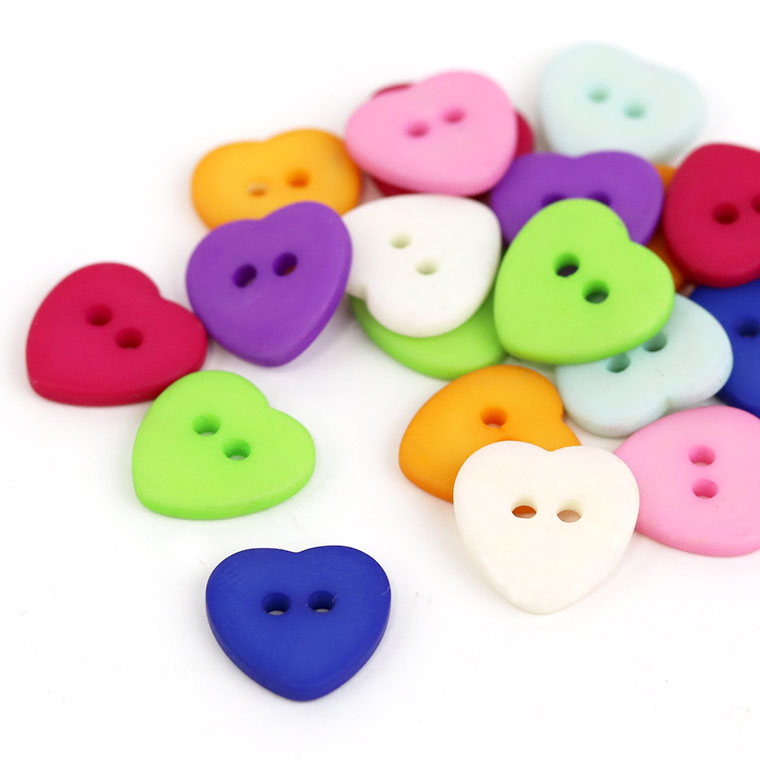 直径約12mm 20個入 樹脂ボタン ハート ミックスアソート 2つ穴 穴1.6mm / シンプル 手芸 縫製 ぼたん ..