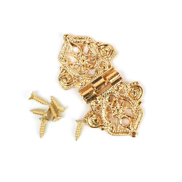 53mm×28mm 1個入 ドアヒンジ ゴールド / ネジ付 蝶番 レトロ調 煌びやか 細長 ひんじ ちょうつがい 丁番 ちょうばん 蓋 小箱 開き戸 扉 カルトナージュ DIY 工作 ハンドメイド【ゆうパケット対応】