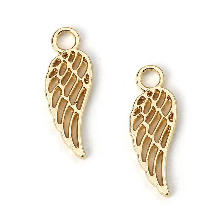 2個入 約18mm×6mm メタルチャーム 翼 ゴールド / 金 フェザー 羽 ウイング 天使の羽 エンジェル 鳥 ペンダント ブレスレット チャーム ハンドメイド材料【ゆうパケット対応】