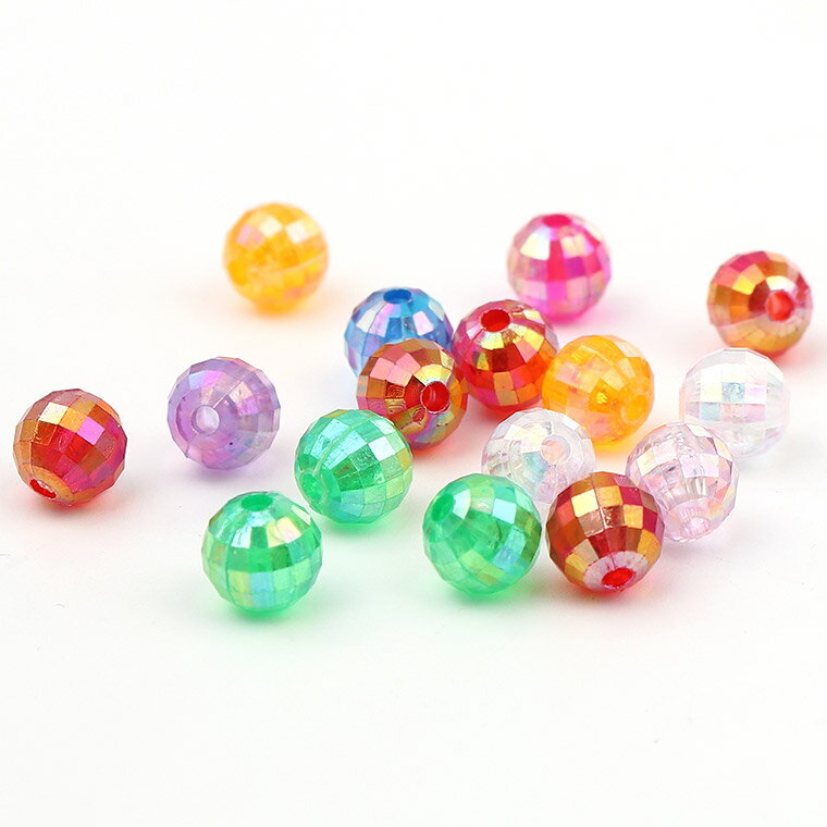 約8mm 50個入 アクリルビーズ ミラーボール アソート 穴約1.9mm / キラキラ 丸形 ...