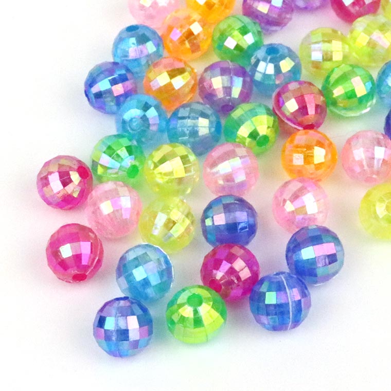 約8mm 50個入 アクリルビーズ ミラーボール アソート 穴約1.9mm / キラキラ 丸形 ...