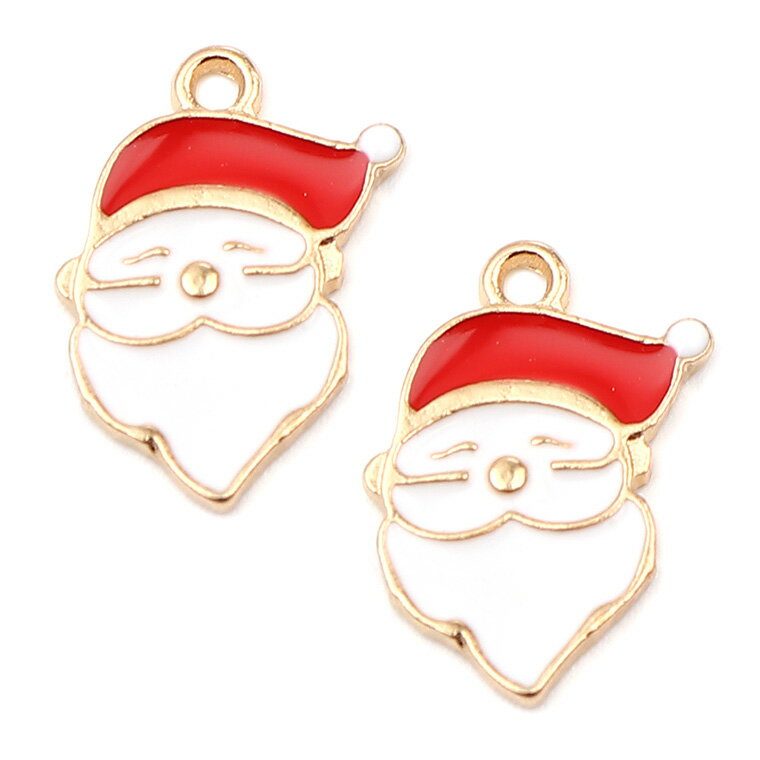 乐天商城 - 2個入 約18mm×14mm メタルチャーム サンタクロース ゴールド / クリスマス xmas サンタ 顔 チャーム エナメル ハンドメイド素材 アクセサリーパーツ 【ゆうパケット対応】