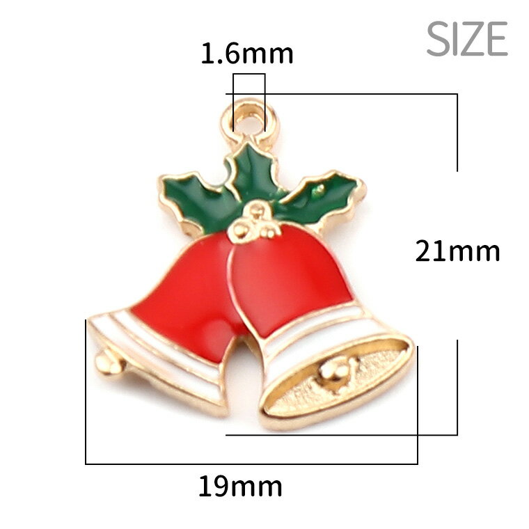 1個入 約21mm×19mm メタルチャーム クリスマスベル ゴールド / クリスマス xmas ベル チャイム チャーム エナメル ハンドメイド素材 アクセサリーパーツ 【ゆうパケット対応】