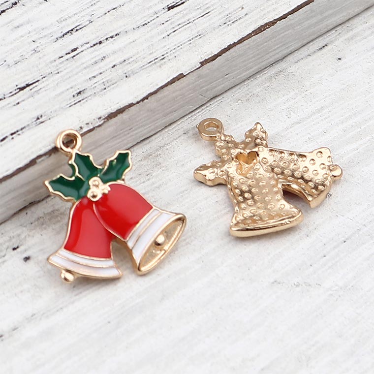 1個入 約21mm×19mm メタルチャーム クリスマスベル ゴールド / クリスマス xmas ベル チャイム チャーム エナメル ハンドメイド素材 アクセサリーパーツ 【ゆうパケット対応】