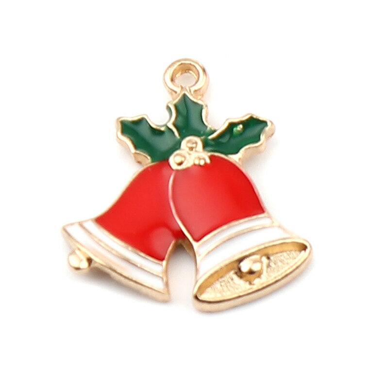 1個入 約21mm×19mm メタルチャーム クリスマスベル ゴールド / クリスマス xmas ベル チャイム チャーム エナメル ハンドメイド素材 アクセサリーパーツ 【ゆうパケット対応】