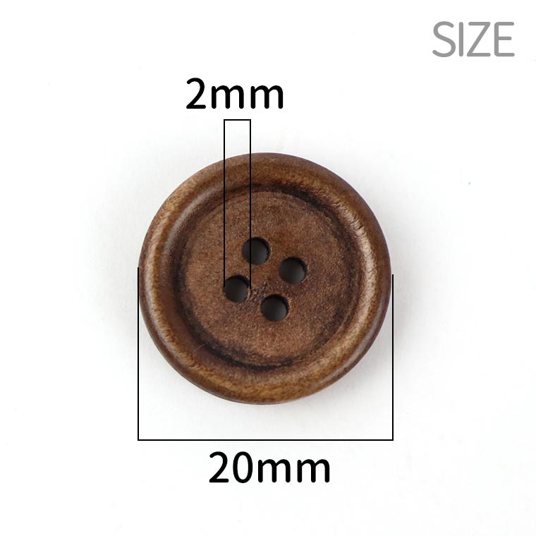 20mm 10個入 ウッドボタン 4つ穴 ダークブラウン / 木製 裁縫 洋服 button ソーイング ハンドメイド コーヒー ナチュラル 手作り【ゆうパケット対応】
