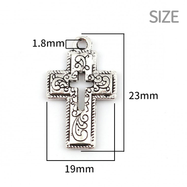 23mm×19mm 5個入 メタルチャーム クロスインクロス 蔓模様 シルバー / 十字架 銀 銀古美 蔦模様 ペンダントトップ ペンダントパーツ メタルパーツ チャーム 飾り ネックレストップ キーホルダーチャーム ハンドメイド材料【ゆうパケット対応】 2