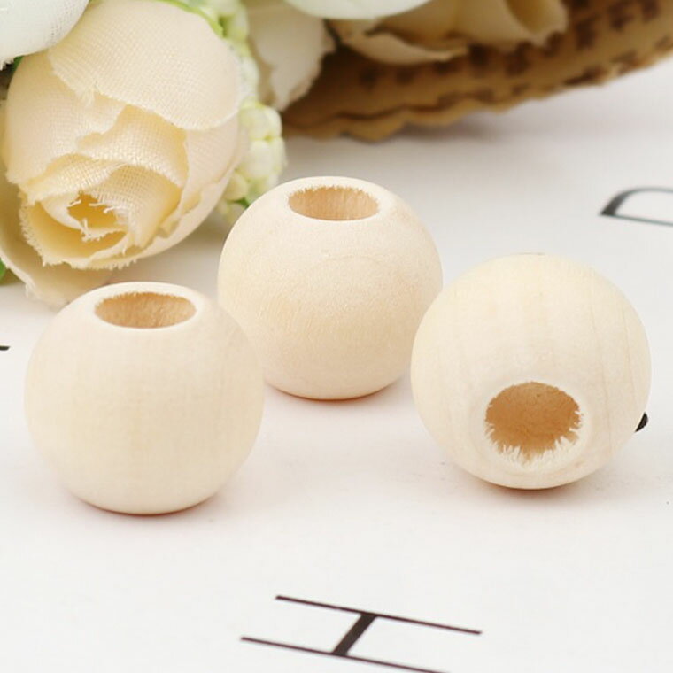 12mm×10mm 50個入 ウッドビーズ 丸玉 ナチュラル ニスなし 穴5mm / 木製ビーズ 木...