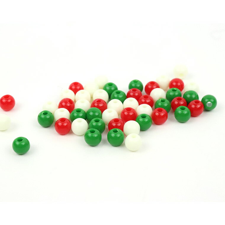 約6mm 50個入 アクリルビーズ 球形 クリスマスカラー 3色 アソート 穴約1.8mm / ク...