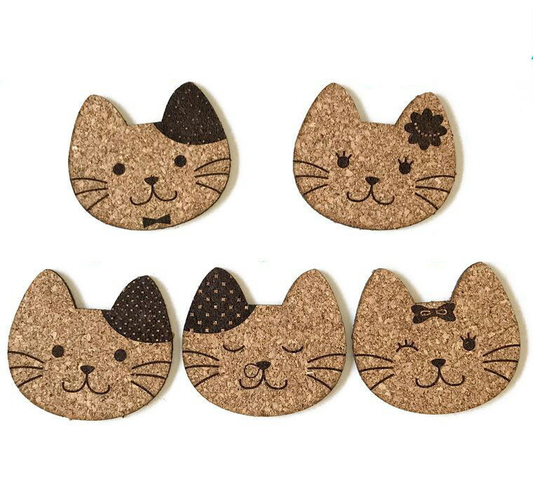 コルク製 猫家族コースター 全5種類 アンシャンテラボ / ファミリー 猫型 ネコグッズ cat コルクコースター【ゆうパケット対応】