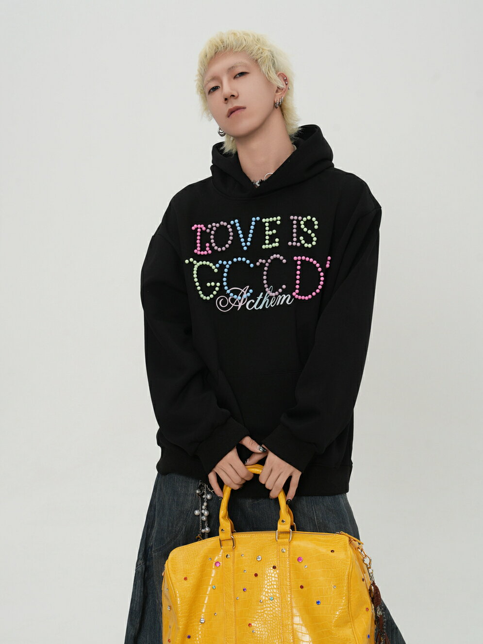 Excellent styleアメリカ风立体文字プリントフリード付スウェットシャツ男女兼用トレンドブランデーふ..