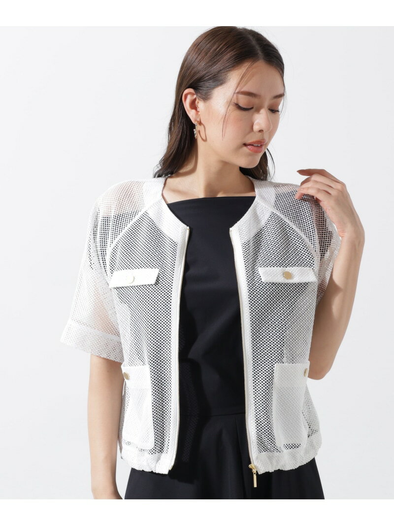 ダブルラッセルメッシュブルゾン PINKY&DIANNE ピンキー アンド ダイアン ジャケット・アウター テーラードジャケット・ブレザー ブラック ホワイト【送料無料】[Rakuten Fashion]のサムネイル