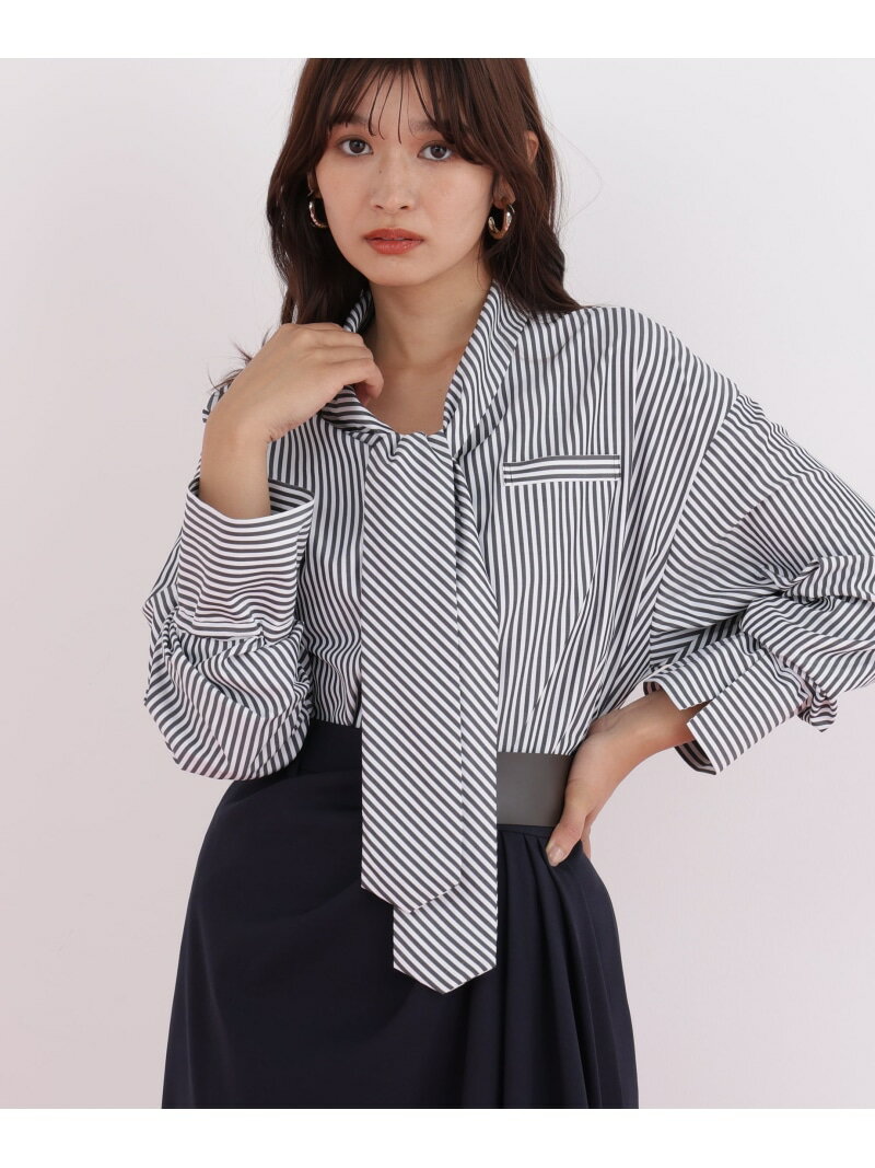 ストライプタイネックシャツ PINKY&DIANNE ピンキー アンド ダイアン トップス シャツ・ブラウス ブラック ピンク【先行予約】*【送料無料】[Rakuten Fashion]