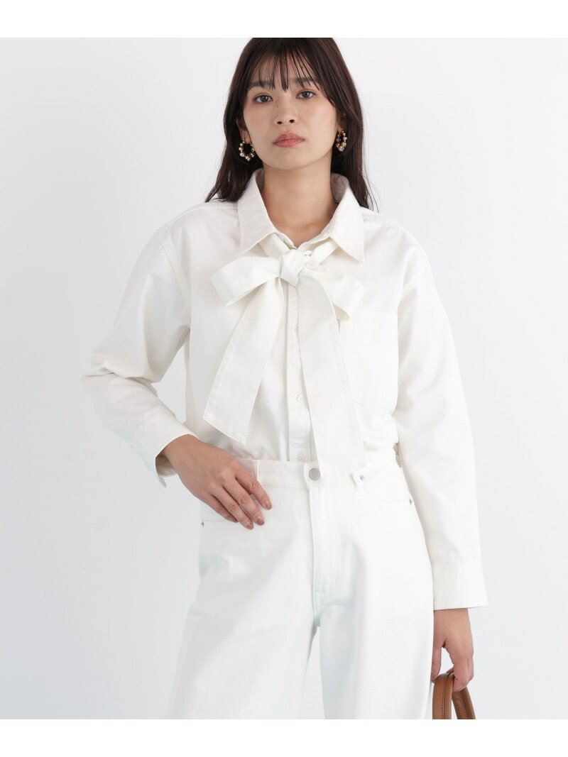 ネックリボンデニムシャツ PINKY&DIANNE ピンキー アンド ダイアン トップス シャツ・ブラウス ブルー ホワイト【先行予約】*【送料無料】[Rakuten Fashion]