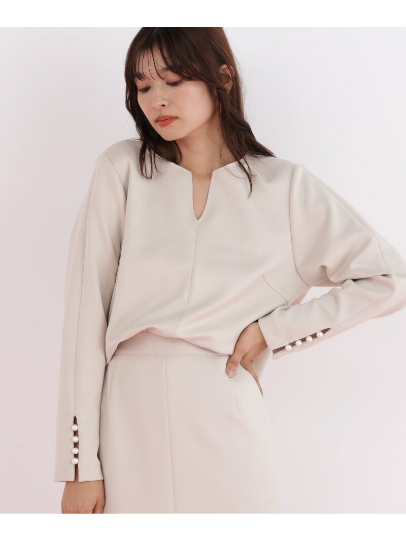 パールビーズスリーブジャージトップス PINKY&DIANNE ピンキー アンド ダイアン トップス シャツ・ブラウス ネイビー ベージュ【先行予約】*【送料無料】[Rakuten Fashion]