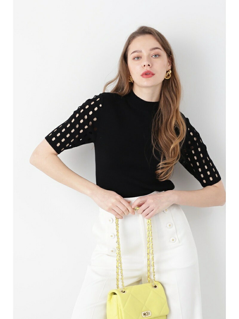 ◆透かし柄袖モックネックニット PINKY&DIANNE ピンキー アンド ダイアン トップス ニット ブラック ブラウン【送料無料】[Rakuten Fashion]のサムネイル