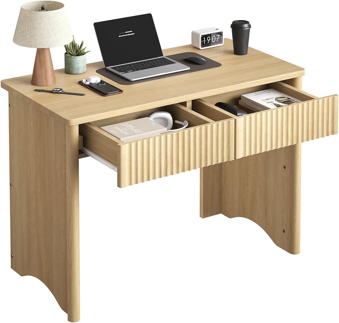 ＼送料無料／Bestier パソコンデスク 引き出し付き 勉強机 幅100×奥行50×高さ73cm シンプルデスク 木製 学習机 おしゃれ ワークデスク 組立簡単 ナチュラル&ブラウン