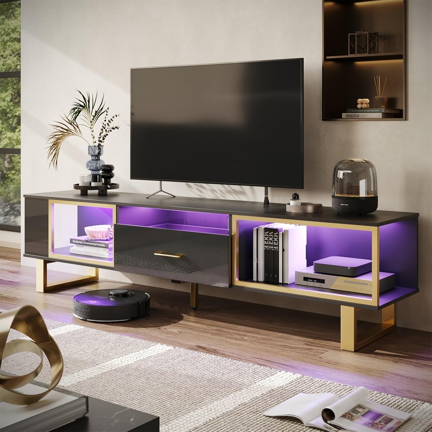 ＼翌日発送!/Bestier テレビ台 おしゃれ テレビボード 光沢 高級 幅約178cm ブラック テレビボード おしゃれ ホワイト テレビ台 おしゃれ 奥行43.5cm 高さ約48.6CM TVスタンド ローボード 収納＼送料無料!/ [2]