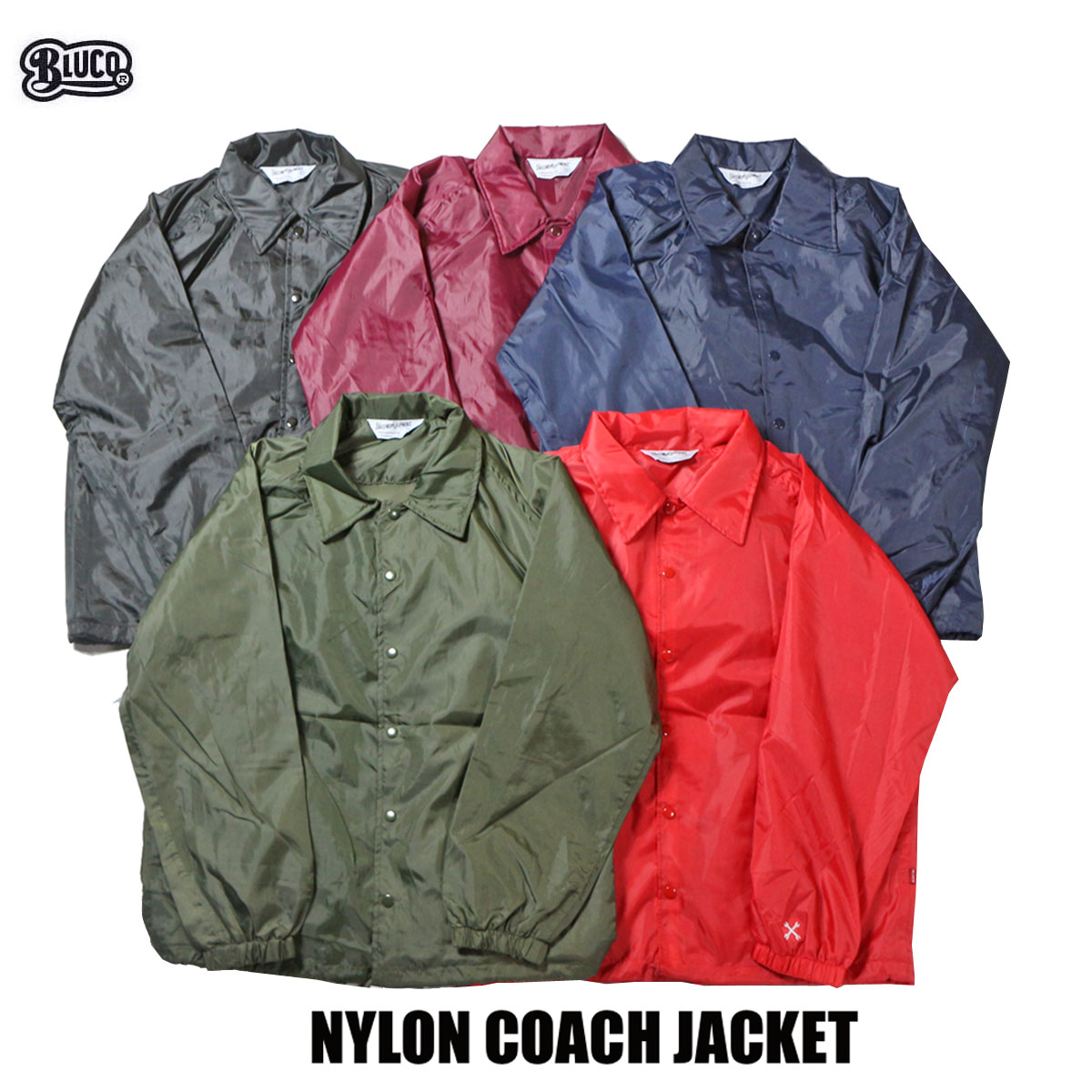 ☆送料無料☆BLUCO(ブルコ) 050-021 NYLON COACH JACKET 全5色(ブラック・バーガンディ・オリーブ・ネイビー・レッド)