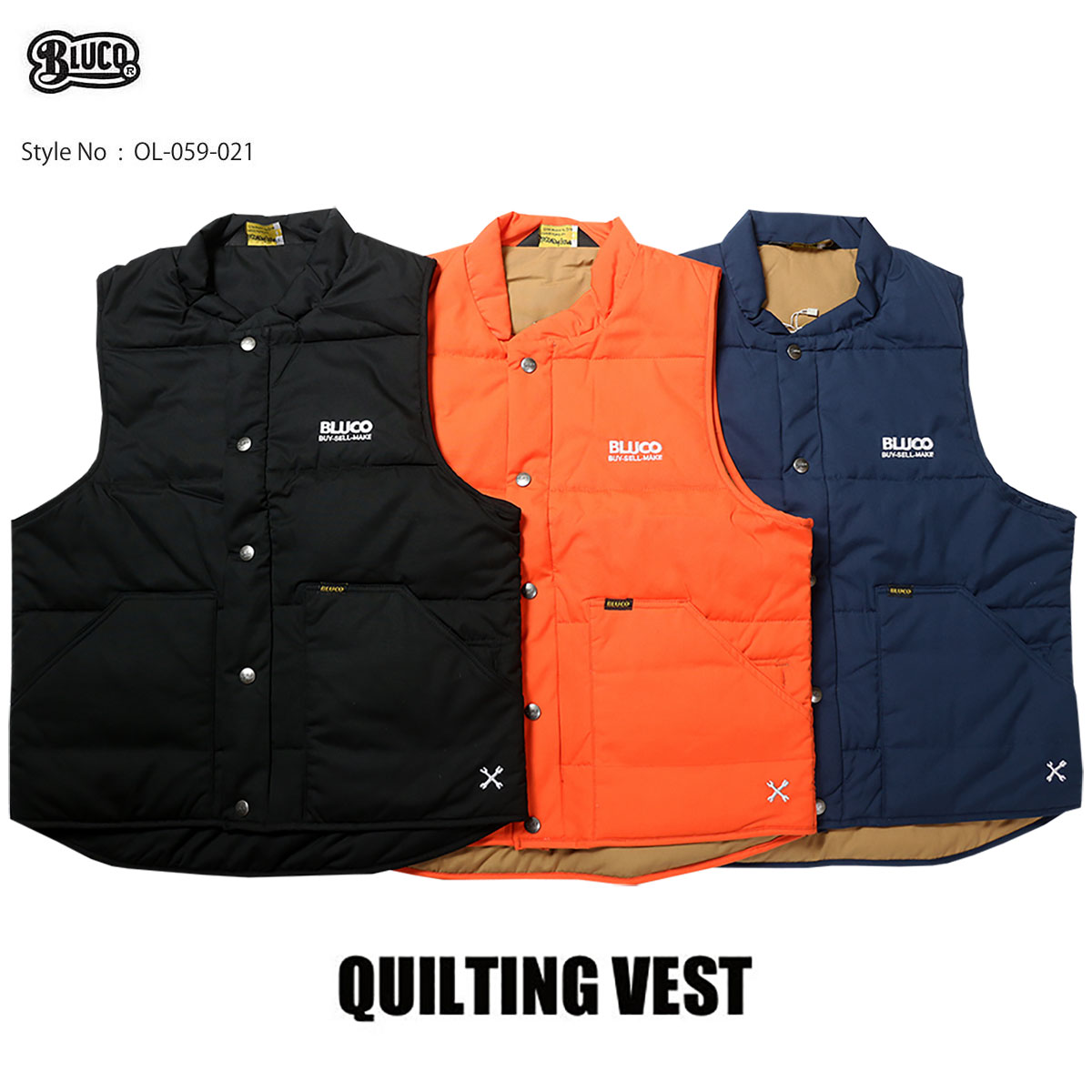 ☆送料無料☆BLUCO(ブルコ) OL-059-021 QUILTING-VEST 3色(ブラック ネイビー オレンジ)