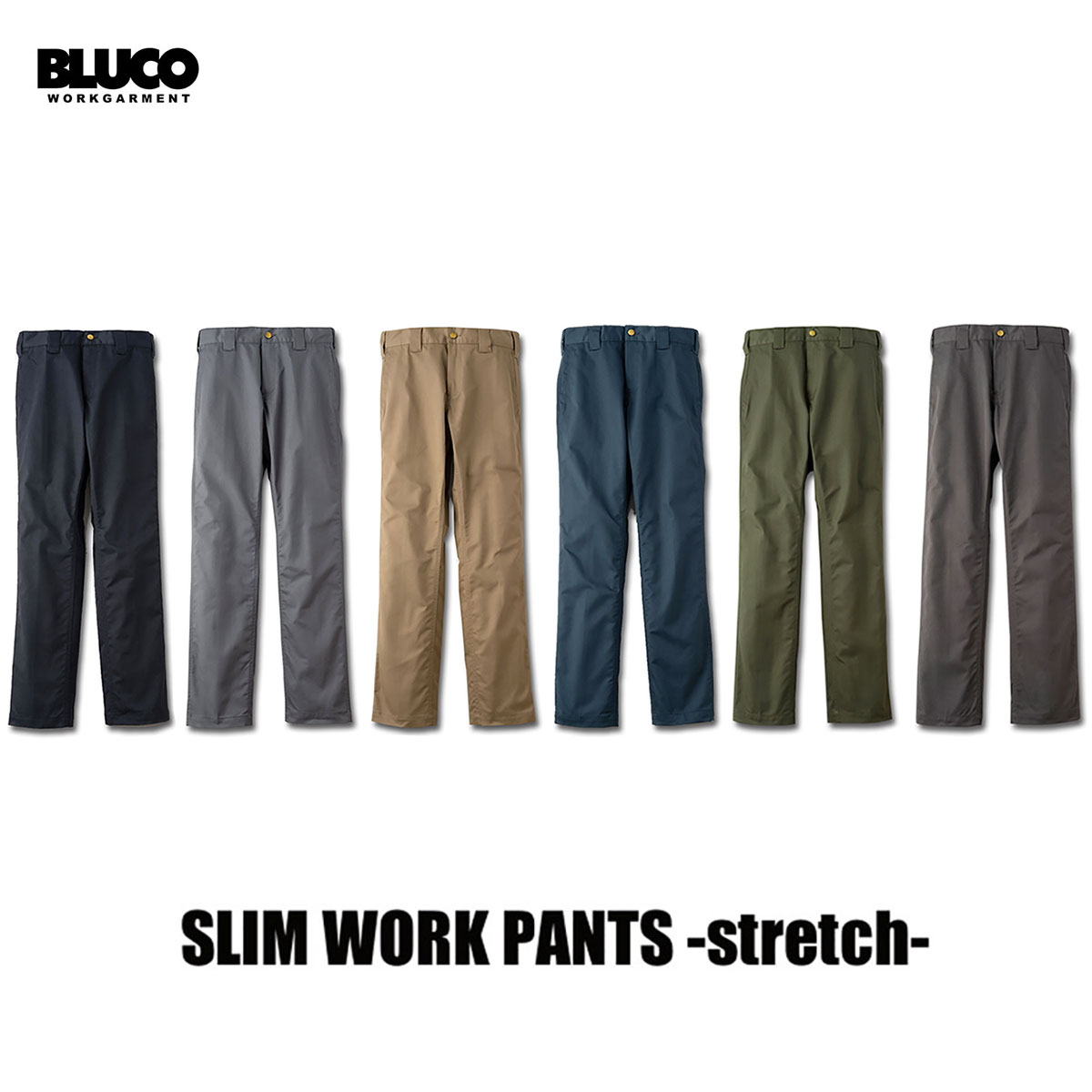 ☆送料無料☆BLUCO(ブルコ) SLIM WORK PANTS -strech- 6色(BLK/L.GRY/KHK/NVY/OLV/GRY)