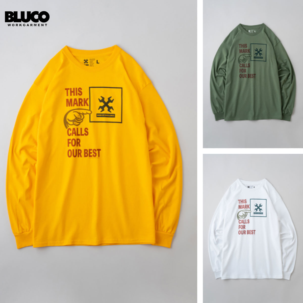 ̵BLUCO(֥륳) OL-1206 PRINT L/S TEE -The Mark- 3(GLD/WHT/OLV)