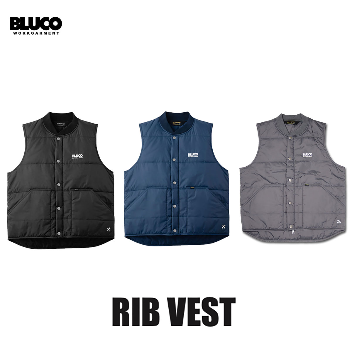 ☆送料無料☆BLUCO(ブルコ) OL-1359 RIB VEST 3色(NVY/BLK/CHL)