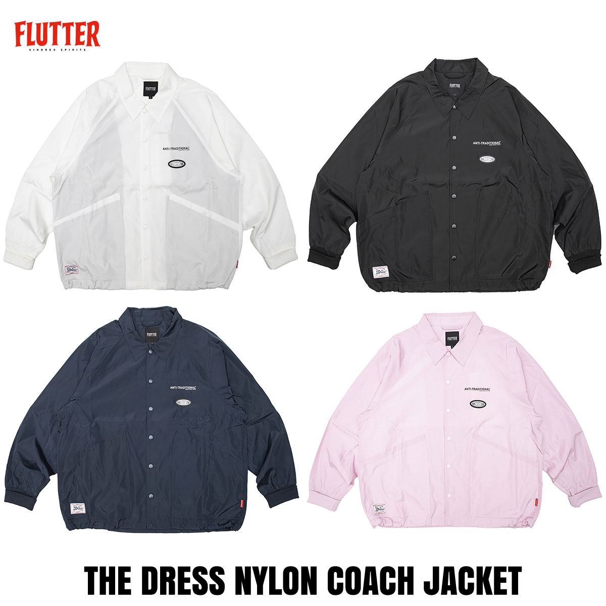 ☆送料無料サービス中!! FLUTTER(フラッター) The Dress Nylon Coach Jacket 4色(WHITE/BLACK/NAVY/PINK)