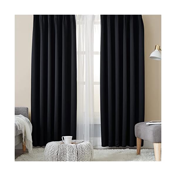 Hansleep カーテン 1級遮光 4枚組 ブラック 幅100cm丈135cm UVカット 断熱 防寒 防音 省エネ 厚手 無地 おしゃれ カーテンセット 洗える 寝室 リビング用 (ドレープカーテン2枚・レースカーテン2枚)