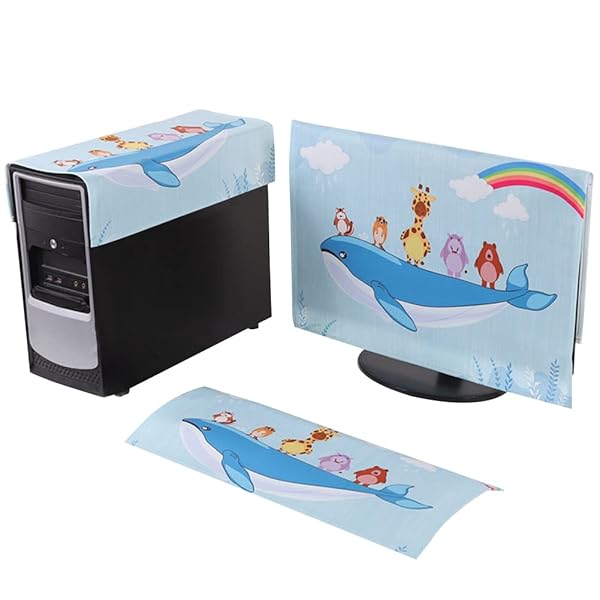 HIGHAWK モニターカバー セット ディスプレイカバーPCカバー キーボードカバー 防塵 保護 ホコリ 傷 日光 防止 液タブ 可愛い 鯨 20-22インチ