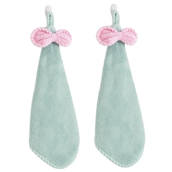 お手拭きタオル ループ付きタオル 2枚セット 可愛い蝶結び付き ハンドタオル 吸水 速乾 タオル 手拭きタオル 洗面所 キッチン 紐付きタオル 保育園 家庭用 ループタオル 女の子 男の子 プレゼント グリーン