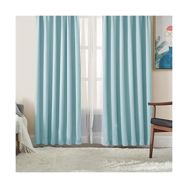 Hansleep カーテン 1級遮光 4枚セット 幅100cm丈110cm スカイブルー 断熱 防寒 防音 省エネ 厚手 無地 おしゃれ 洗える リビング用 (カーテン2枚・レース2枚)
