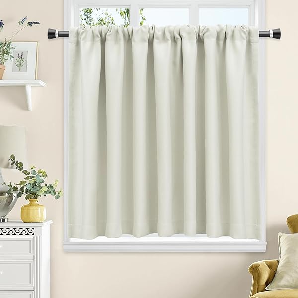 AooHome 遮光 カフェカーテン 小窓用 110cm丈 遮熱 断熱 1級遮光 アイボリー 高密度布製 目隠し 無地 UVカット 防寒 保温 省エネ 洗える 間仕切り 厚手 キッチン 浴室 トレイ 子供部屋 廊下 1枚入