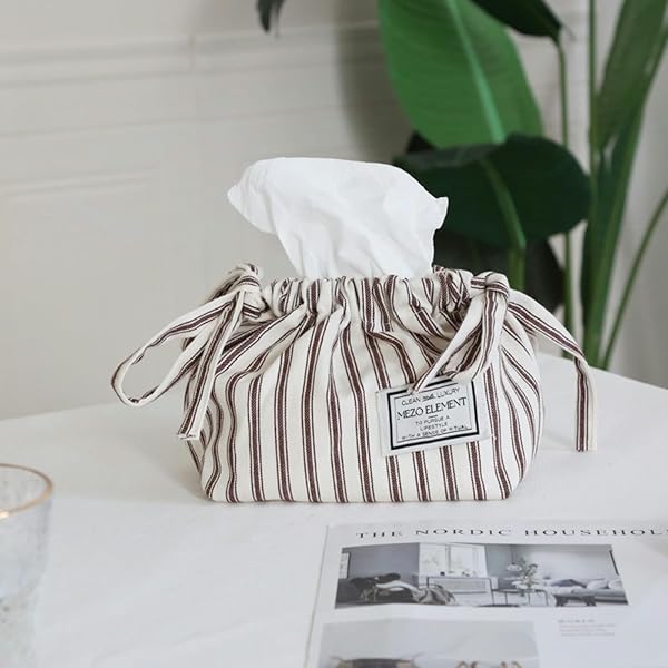 ティッシュカバー ティッシュケース おしゃれ 吊り下げ 布 ストライプ 小物入れ 巾着ポーチ かわいい インテリア 北欧 韓国インテリア 美しい要素日本 ボック...