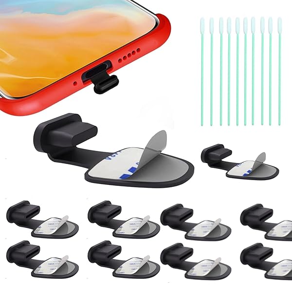 aninako Type-C 端子保護キャップ アルミ製 充電ポートカバー ホコリ防止 防塵 抜け落ち防止設計 スマホ/タブレット対応 iPhone Android各種端末の充電口保護に (Type-C（黒色10個）+拭取り棒×10個)