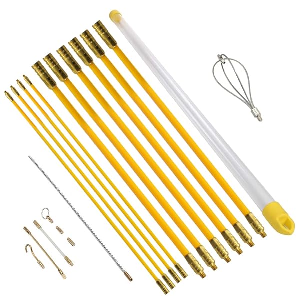 fanfeng 通線ロッド 通線ワイヤー 1m φ6mm*6本 φ4mm*4本 ケーブル索引具 先端金具9種類付き 収納ケース付き イエロー